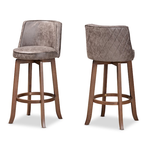 Baxton Studio Adams Modern Transitional Distressed Grey Fabric and Walnut Brown Finished Wood 2-PC Bar Stool Set 186-11793-Zoro - main
